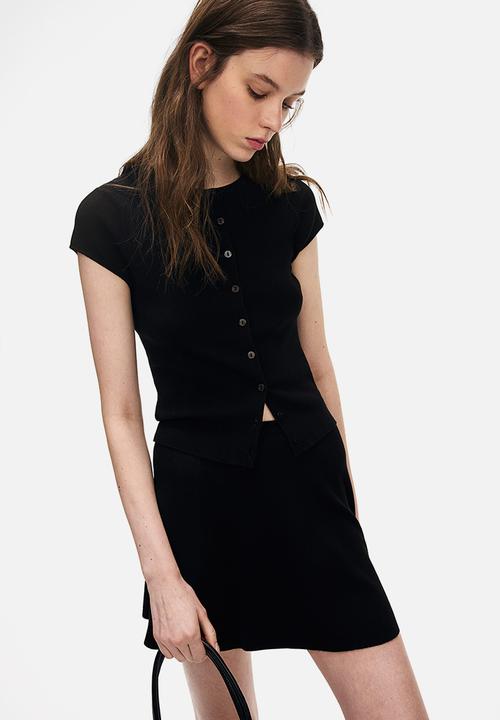H&M - Short-sleeved fine-knit cardigan - black