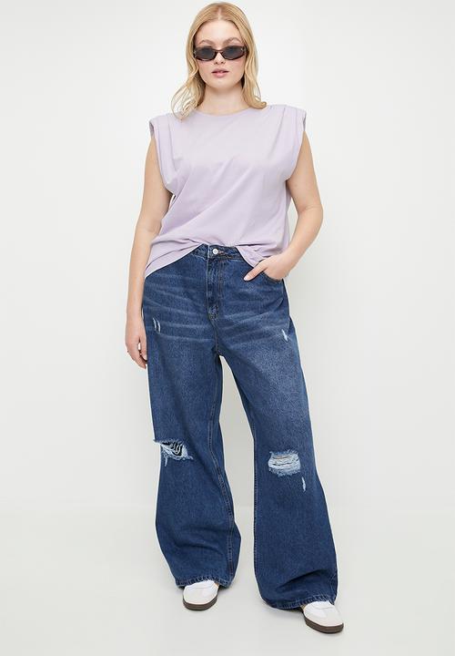 Trendyol - Plus size crew neck basic 100% cotton knitted blouse  - lilac