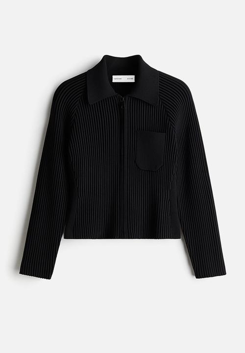 H&M - Rib-knit zip-through top - black