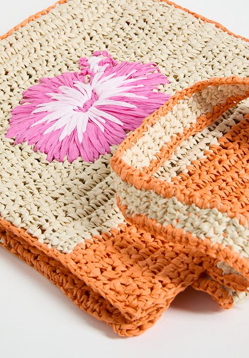 Rubi - Sierra woven tote bag- orange colour block/floral