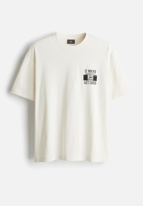 H&M - Loose fit printed T-shirt - cream/it might get loud