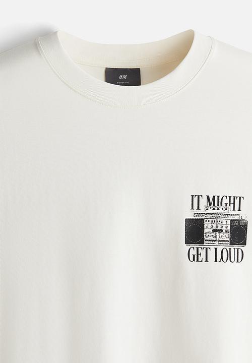 H&M - Loose fit printed T-shirt - cream/it might get loud