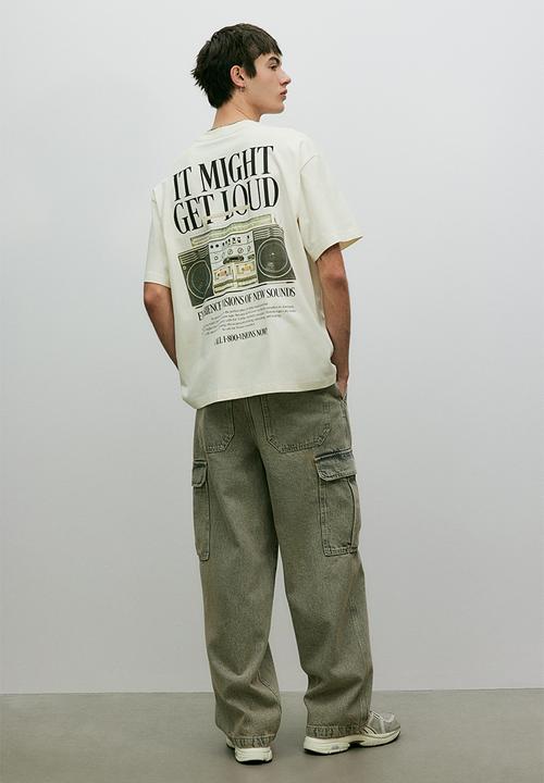 H&M - Loose fit printed T-shirt - cream/it might get loud