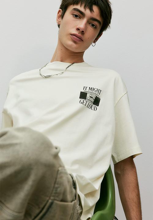 H&M - Loose fit printed T-shirt - cream/it might get loud