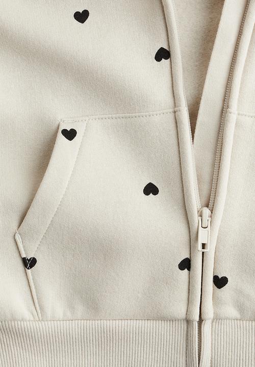 H&M - Oversized zip-through hoodie - light beige hearts