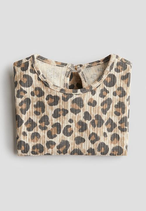 H&M - Textured jersey top - beige/leopard-print