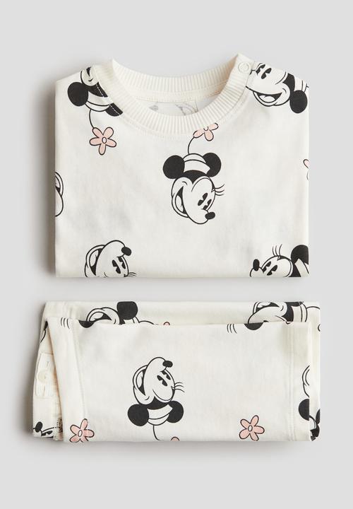 H&M - 2-piece printed jersey set -  white/minnie mouse