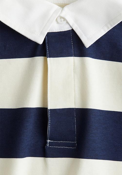 H&M - Printed cotton rugby shirt - navy blue/striped