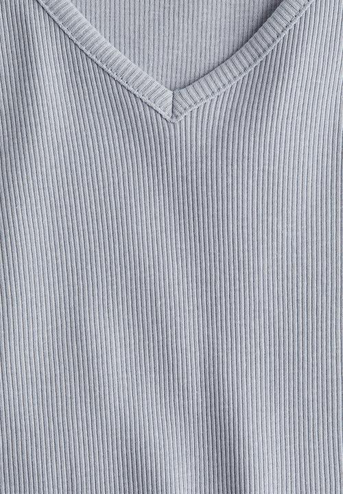 H&M - Ribbed cotton jersey top - light dusty blue