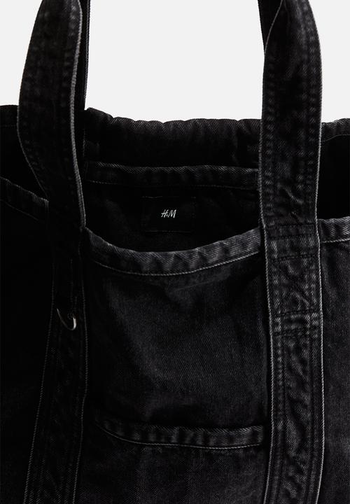 H&M - Washed-look denim shopper - black