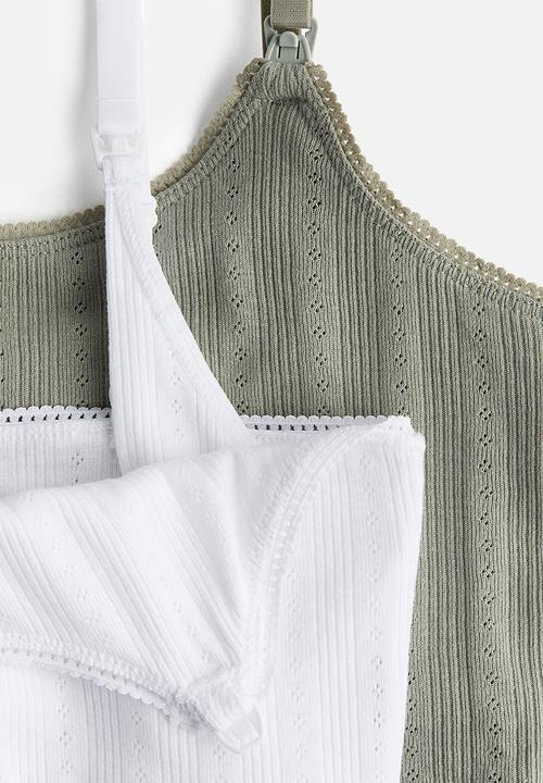 H&M - Mama 2-pack nursing strappy tops - khaki green/white