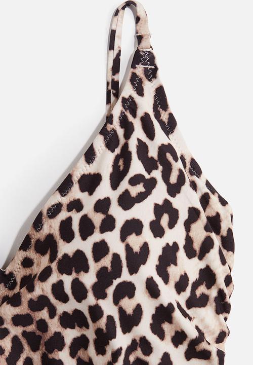 H&M - Padded-cup drawstring-detail swimsuit - light beige/leopard print