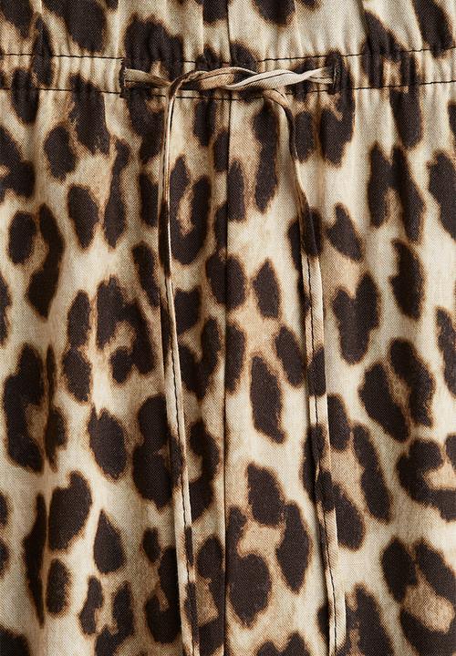H&M - Wide pull-on trousers - beige leopard print