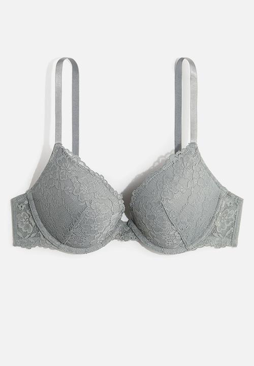 H&M - Lace push-up bra -  grey-green 