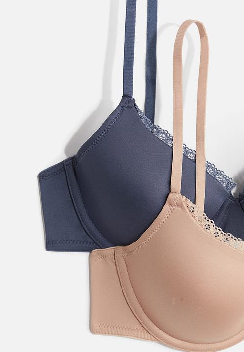 H&M - 2-pack padded underwired microfibre bras - blue