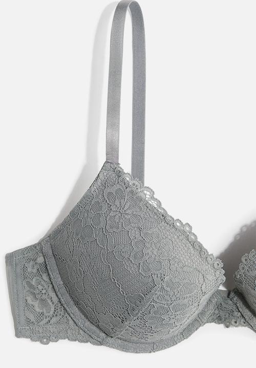 H&M - Lace push-up bra -  grey-green 