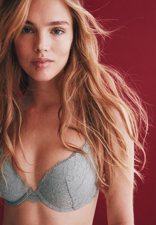 H&M - Lace push-up bra -  grey-green 