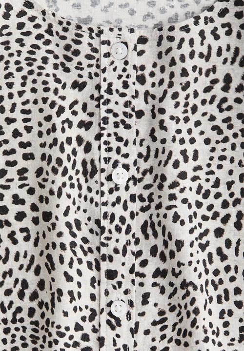 H&M - Linen-blend blouse - white leopard print 
