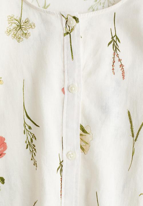 H&M - Linen-blend blouse - white floral 