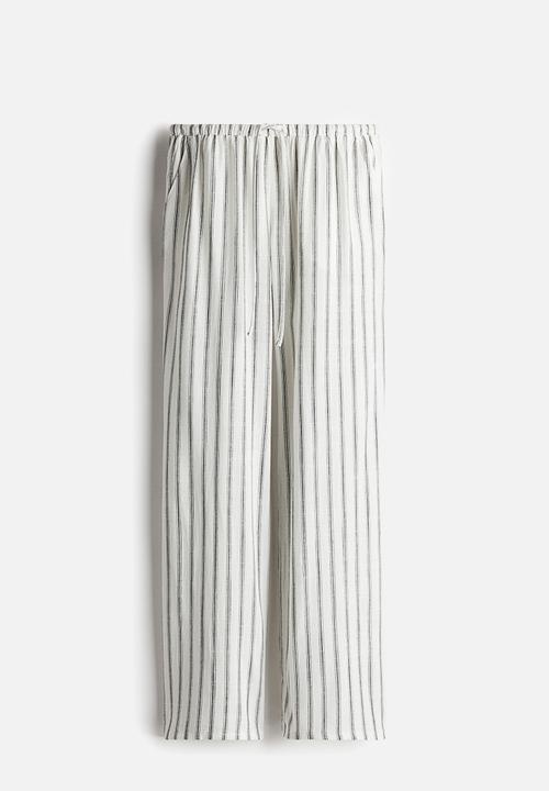 H&M - Straight drawstring trousers - cream/striped