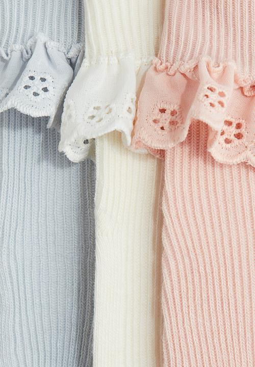 H&M - 3 pack overlocked foldover socks - light blue & pink