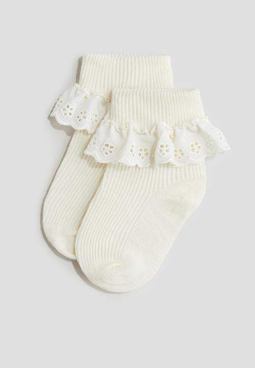H&M - 3 pack overlocked foldover socks - light blue & pink