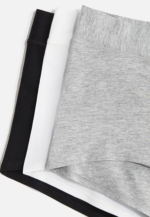H&M - 3-pack cotton shortie briefs - grey marl/white/black