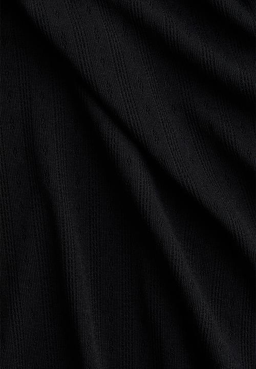 H&M - Overlock-detail pointelle top - black