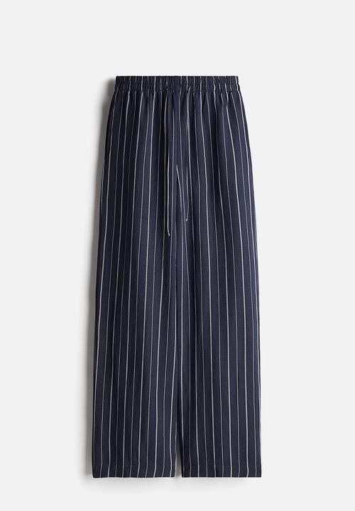 H&M - Linen-blend trousers - navy blue striped
