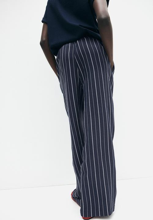 H&M - Linen-blend trousers - navy blue striped