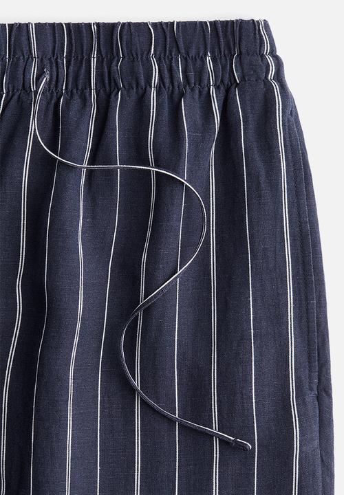 H&M - Linen-blend trousers - navy blue striped