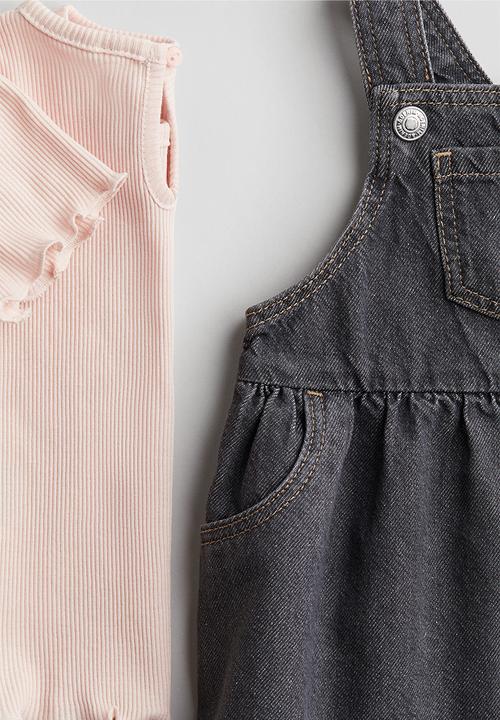 H&M - 2 piece dress and top set - dark grey & light pink