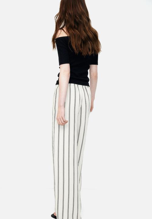 H&M - Linen-blend trousers - light beige striped
