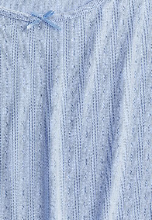 H&M - Overlock-detail pointelle top - light blue