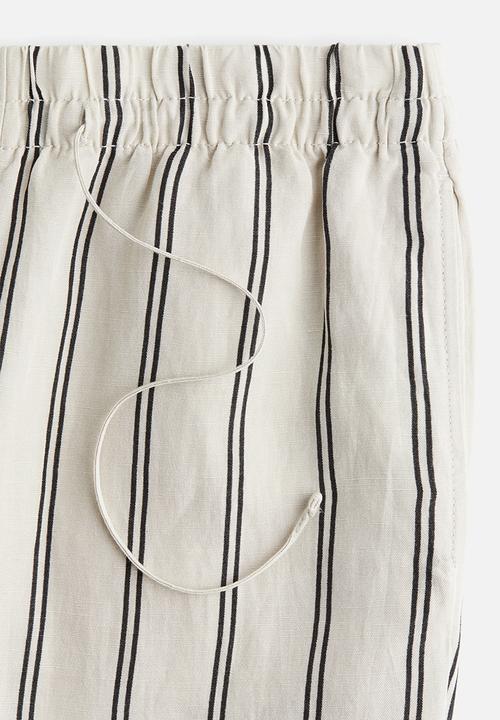 H&M - Linen-blend trousers - light beige striped