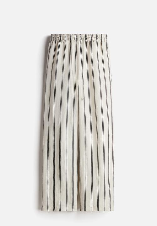 H&M - Linen-blend trousers - light beige striped