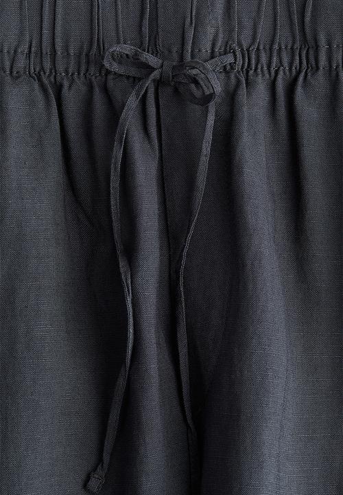 H&M - Linen-blend drawstring trousers - nearly black 