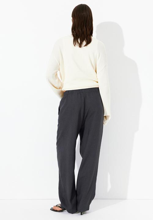 H&M - Linen-blend drawstring trousers - nearly black 