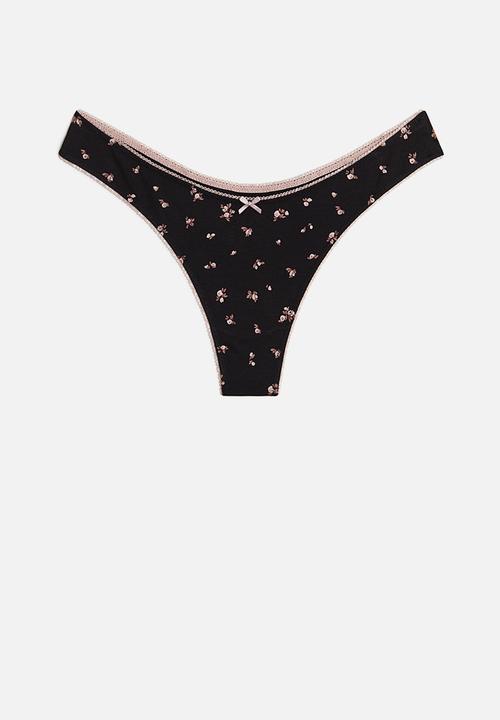 H&M - 5-Pack cotton thong briefs - black/floral