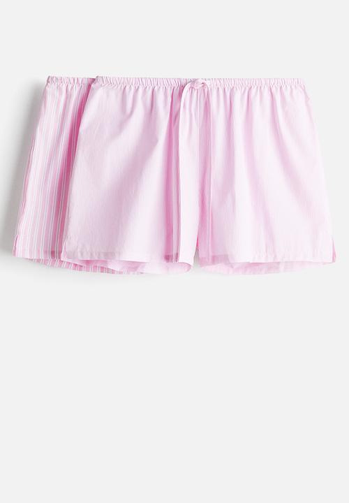 H&M - 2 pack cotton poplin pyjama shorts - light pink striped