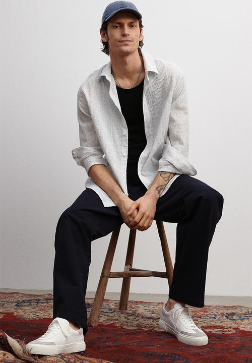 H&M - Relaxed fit seersucker trousers - navy blue