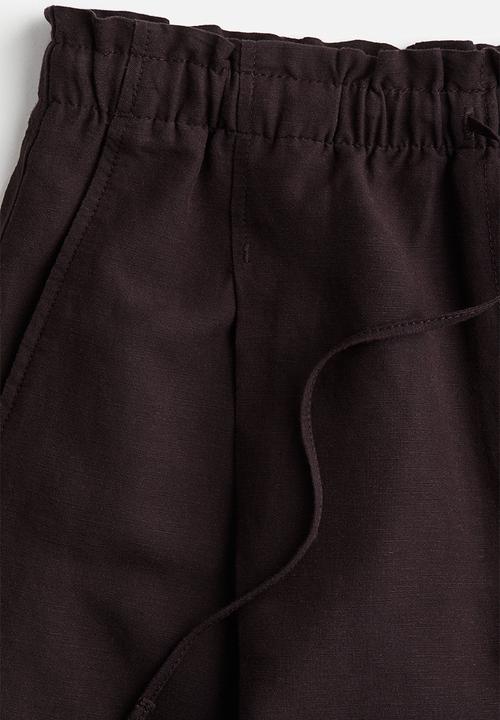 H&M - Linen-blend drawstring shorts - burgundy