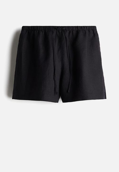 H&M - Linen drawstring shorts - black