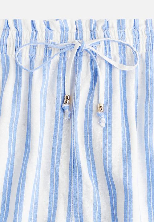 H&M - Linen-blend drawstring shorts - blue,white
