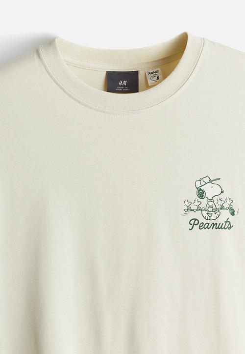 H&M - Loose fit printed t-shirt - light beige snoopy