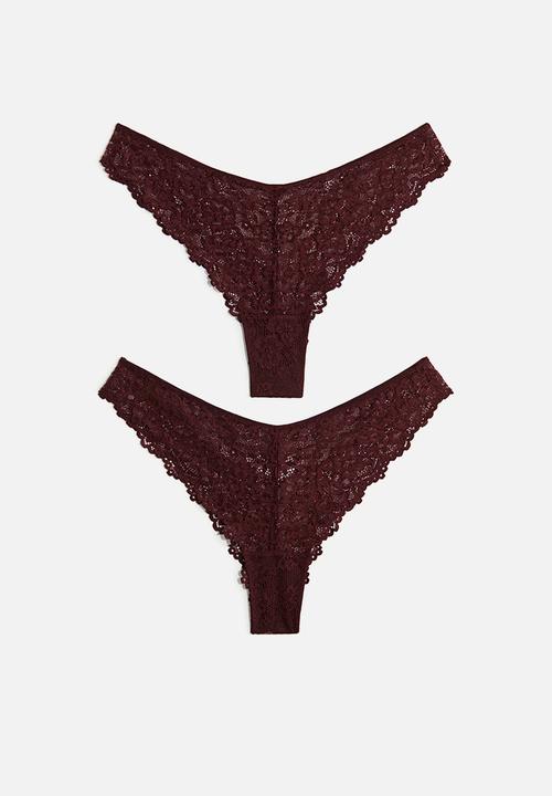 H&M - 2-Pack lace brazilian briefs - burgundy