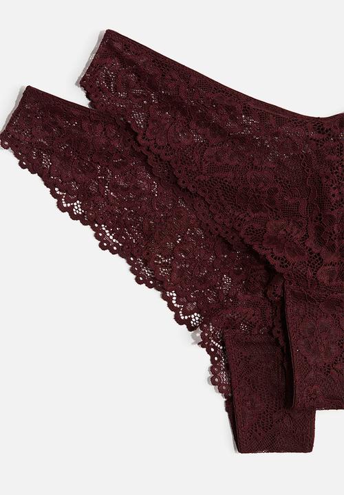 H&M - 2-Pack lace brazilian briefs - burgundy