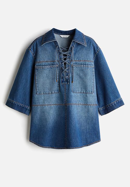 Lace-up denim shirt - denim blue - 1266492001