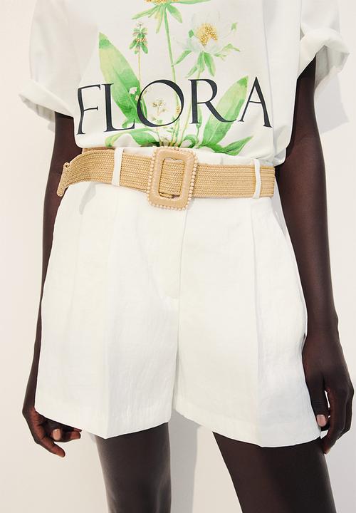 H&M - Belted twill shorts - white