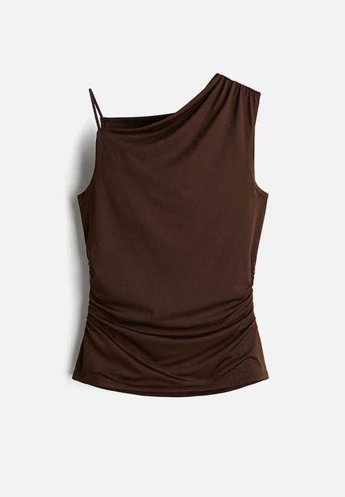 H&M - Gathered asymmetric vest top - dark brown 